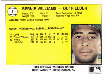 1990 Best Albany-Colonie Yankees #1 Bernie Williams  Back