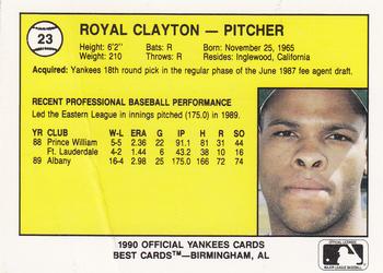 1990 Best Albany-Colonie Yankees #23 Royal Clayton  Back