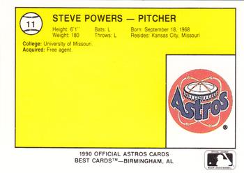 1990 Best Auburn Astros #11 Steve Powers  Back