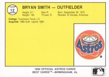 1990 Best Auburn Astros #12 Bryan Smith  Back