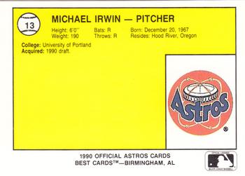 1990 Best Auburn Astros #13 Michael Irwin  Back
