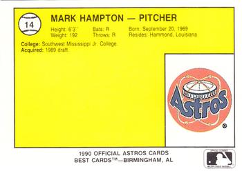 1990 Best Auburn Astros #14 Mark Hampton  Back