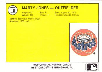 1990 Best Auburn Astros #15 Marty Jones  Back