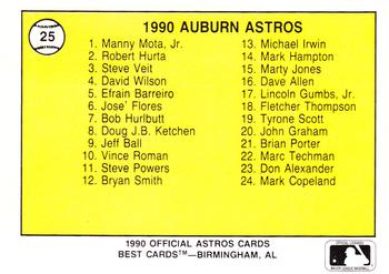 1990 Best Auburn Astros #25 Checklist  Back