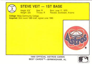 1990 Best Auburn Astros #3 Steve Veit  Back