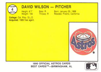 1990 Best Auburn Astros #4 David Wilson  Back