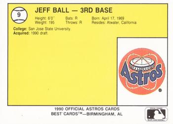 1990 Best Auburn Astros #9 Jeff Ball  Back