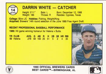 1990 Best Beloit Brewers #14 Darrin White  Back