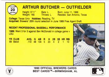 1990 Best Beloit Brewers #20 Arthur Butcher  Back