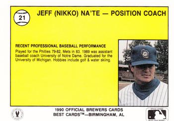 1990 Best Beloit Brewers #21 Jeff (Nikko) Na'te Back