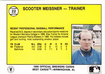 1990 Best Beloit Brewers #22 Scooter Meissner Back