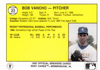 1990 Best Beloit Brewers #23 Bob Vancho  Back