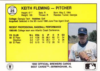 1990 Best Beloit Brewers #25 Keith Fleming  Back