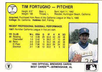 1990 Best Beloit Brewers #7 Tim Fortugno  Back