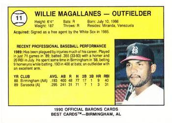 1990 Best Birmingham Barons #11 Willie Magallanes  Back