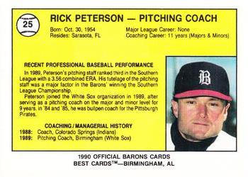 1990 Best Birmingham Barons #25 Rick Peterson Back