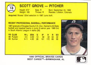 1990 Best Burlington Braves #18 Scott Grove  Back