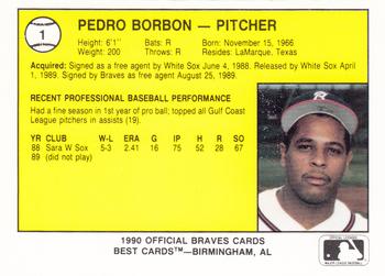 1990 Best Burlington Braves #1 Pedro Borbon Jr.  Back