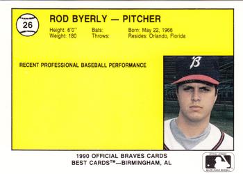 1990 Best Burlington Braves #26 Rod Byerly  Back