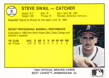 1990 Best Burlington Braves #9 Steve Swail  Back