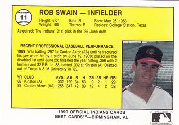 1990 Best Canton-Akron Indians #11 Rob Swain  Back