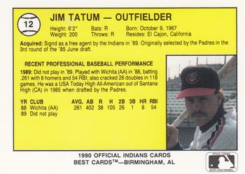 1990 Best Canton-Akron Indians #12 Jim Tatum  Back
