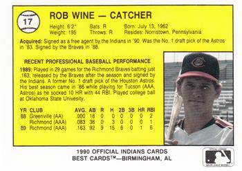 1990 Best Canton-Akron Indians #17 Robbie Wine  Back