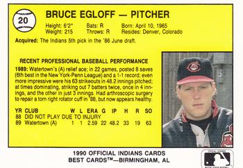 1990 Best Canton-Akron Indians #20 Bruce Egloff  Back