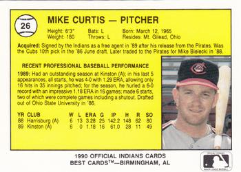 1990 Best Canton-Akron Indians #26 Mike Curtis  Back