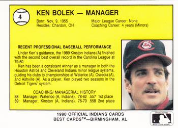 1990 Best Canton-Akron Indians #4 Ken Bolek Back