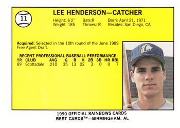 1990 Best Charleston Rainbows #11 Lee Henderson  Back