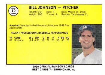 1990 Best Charleston Rainbows #12 Bill Johnson Back