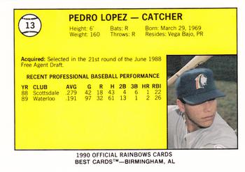 1990 Best Charleston Rainbows #13 Pedro Lopez Back