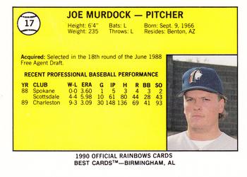 1990 Best Charleston Rainbows #17 Joe Murdock  Back