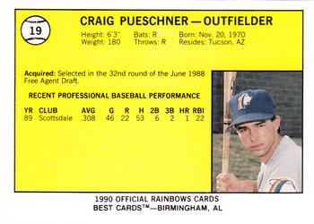 1990 Best Charleston Rainbows #19 Craig Pueschner  Back