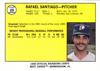 1990 Best Charleston Rainbows #20 Rafael Santiago  Back