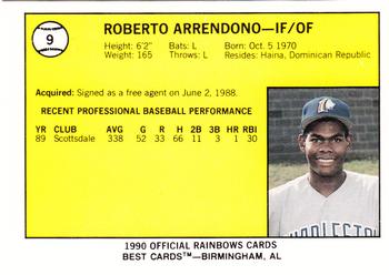 1990 Best Charleston Rainbows #9 Roberto Arredondo  Back