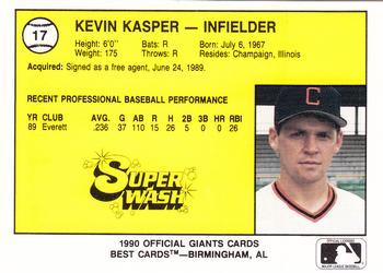 1990 Best Clinton Giants #17 Kevin Kasper  Back