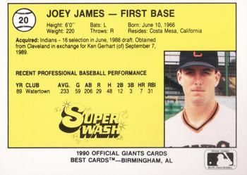 1990 Best Clinton Giants #20 Joey James  Back