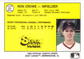 1990 Best Clinton Giants #21 Ron Crowe  Back