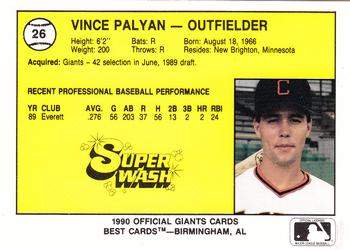1990 Best Clinton Giants #26 Vince Palyan  Back
