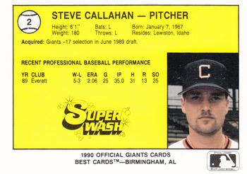 1990 Best Clinton Giants #2 Steve Callahan  Back
