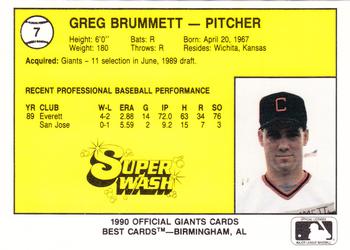 1990 Best Clinton Giants #7 Greg Brummett  Back