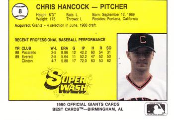 1990 Best Clinton Giants #8 Chris Hancock  Back