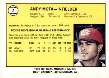 1990 Best Columbus Mudcats #2 Andy Mota  Back