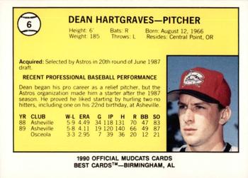 1990 Best Columbus Mudcats #6 Dean Hartgraves  Back