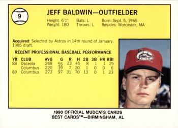 1990 Best Columbus Mudcats #9 Jeff Baldwin  Back