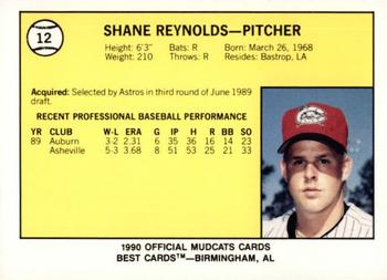 1990 Best Columbus Mudcats #12 Shane Reynolds  Back