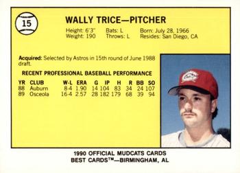 1990 Best Columbus Mudcats #15 Wally Trice  Back
