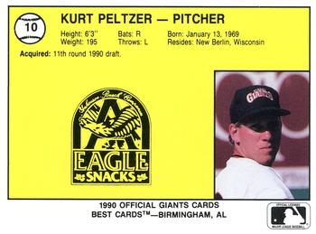 1990 Best Everett Giants #10 Kurt Peltzer  Back